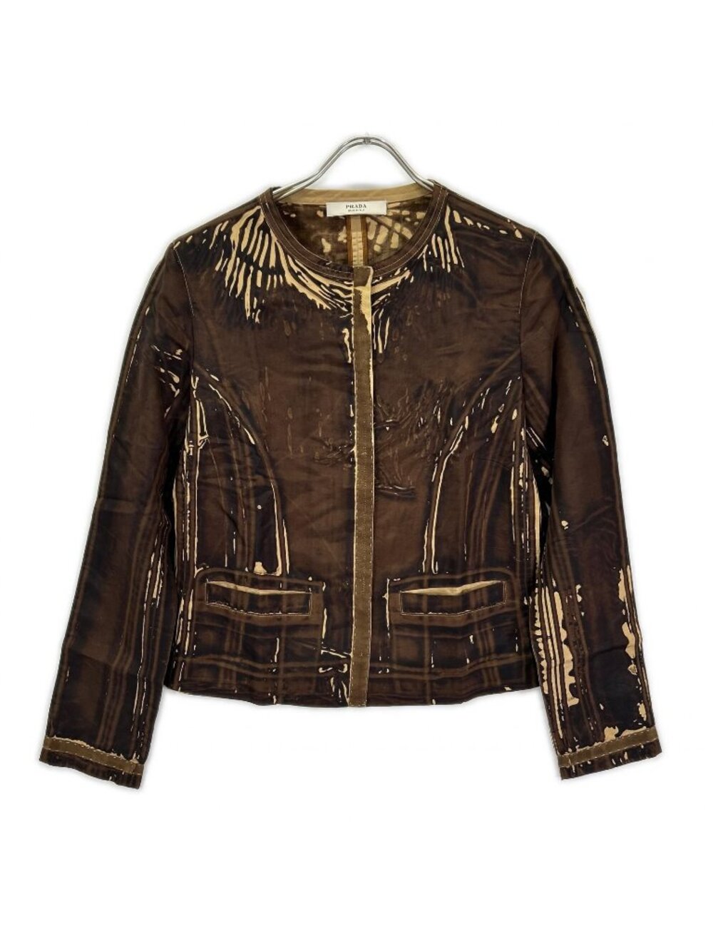Prada Print Silk Collarless Jacket 42